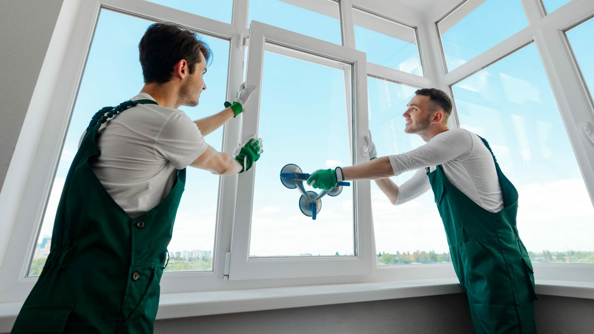 Männer montieren ein Fenster